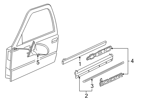 1998 GMC Sonoma Outside Mirrors, Exterior Trim Molding, Front Side Door Lower Diagram for 12376674