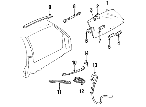 1991 Oldsmobile Custom Cruiser Lift Glass, Rear Wiper Components Handle Asm-End Gate Window Diagram for 16622452