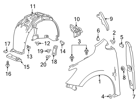 2016 Chevrolet Cruze Fender & Components Lower Insulator Diagram for 23388901