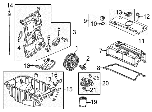 2014 Acura ILX Engine Parts, Mounts, Cylinder Head & Valves, Camshaft & Timing, Variable Valve Timing, Oil Pan, Oil Pump, Balance Shafts, Crankshaft & Bearings, Pistons, Rings & Bearings Cover, Plug Hole Coil Diagram for 12500-RL5-A00