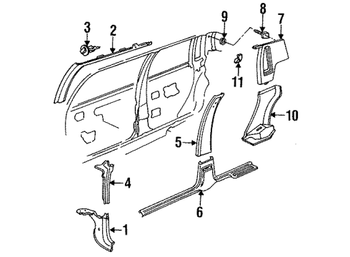 1992 Oldsmobile Cutlass Ciera Interior Trim Molding-Windshield Side & Roof Inner Side Finish (LH) Diagram for 10280547