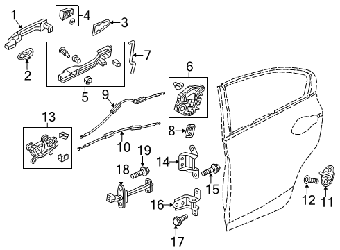 2019 Honda Insight Rear Door Regulator Assembly, Right Rear Door Diagram for 72710-TBA-A01