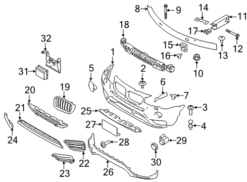 2016 BMW X4 Front Bumper Mineralsilber Ultrasonic Transducer Diagram for 66209290899