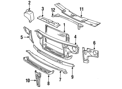 1990 Cadillac Seville Radiator & Components Panel Asm-M/C Front & C/Nut Diagram for 20728895