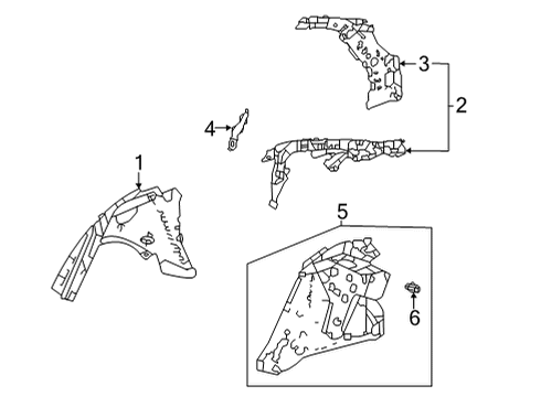 2022 Acura TLX Inner Structure - Quarter Panel Stiffener, Right Rear Diagram for 64352-TGV-A00ZZ