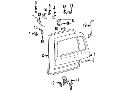 1997 Lexus LX450 Switches Back Door Lock Cylinder & Key Set Diagram for 69055-60090