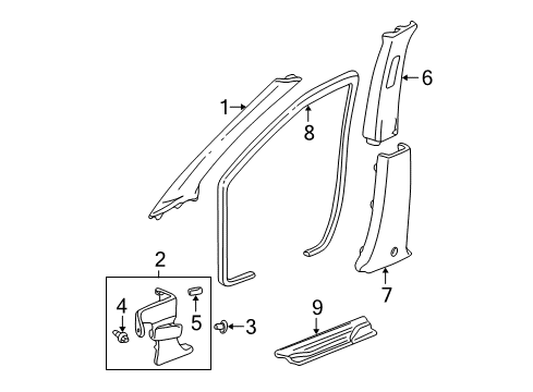 2004 Acura MDX Interior Trim - Pillars, Rocker & Floor Garnish Assembly, Right Front Side (Graphite Black) Diagram for 84201-S3V-A10ZE