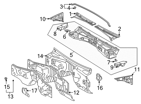 2000 Lexus LX470 Cowl Insulator, Dash Panel, Outer Diagram for 55223-60232