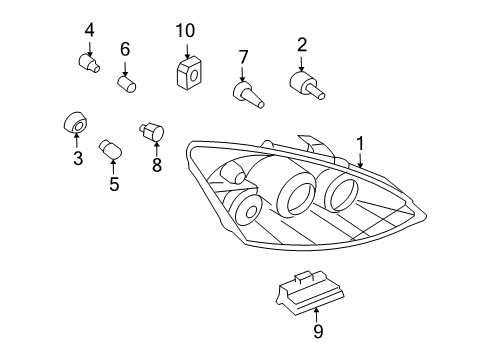 2002 Ford Focus Bulbs Socket Diagram for 3S4Z-13K371-AA