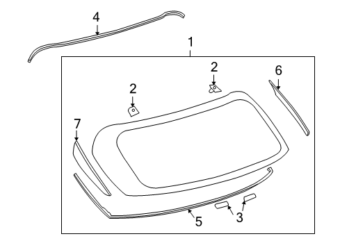 2010 Lexus RX450h Lift Gate - Glass & Hardware Moulding, Back Window, Outside Upper LH Diagram for 75572-0E010