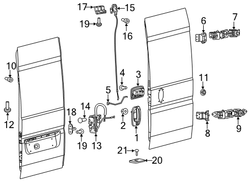 2014 Ram ProMaster 1500 Back Door - Lock & Hardware Pin-Door Panel ATTACHING Diagram for 1ZP84JXWAA