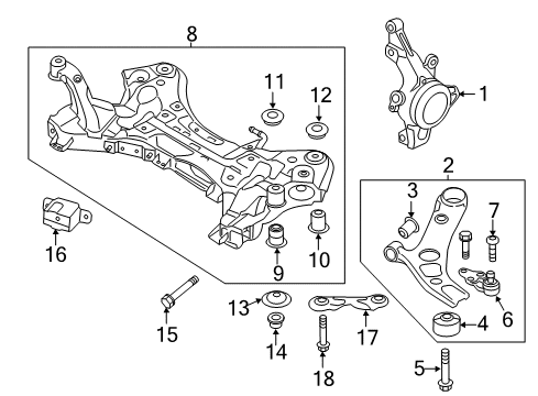 2016 Hyundai Azera Front Suspension Components, Lower Control Arm, Stabilizer Bar Bolt Diagram for 54564-3R000