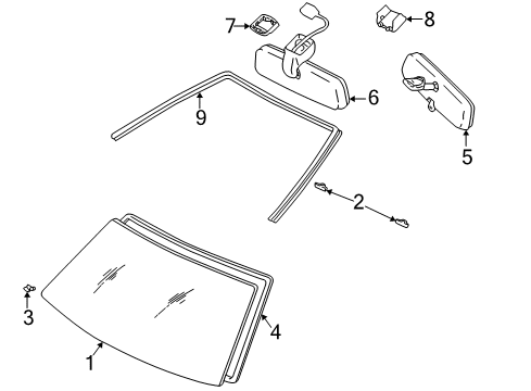 2001 Lexus ES300 Windshield Glass, Reveal Moldings Cover, Inner Rear View Mirror Stay Holder Diagram for 87834-33010-B0