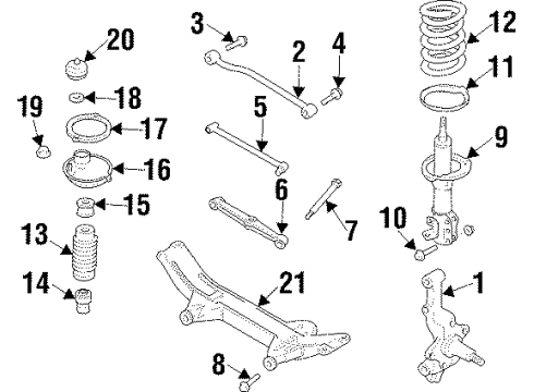 1998 Ford Escort Rear Suspension Components, Lower Control Arm, Stabilizer Bar Insulator Diagram for F7CZ-18197-AA