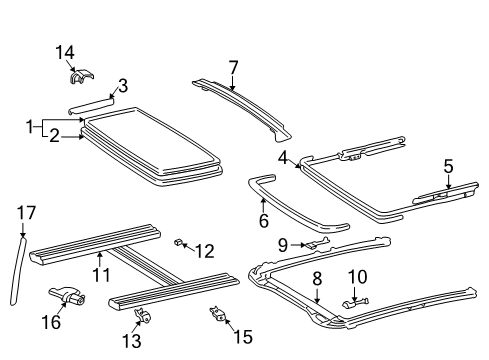 2001 Toyota Camry Sunroof Sliding Roof Glass Sub-Assembly Diagram for 63201-33051