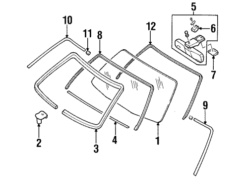 2000 Infiniti Q45 Windshield Glass, Reveal Moldings Inside Mirror Cover Diagram for 96329-6P104