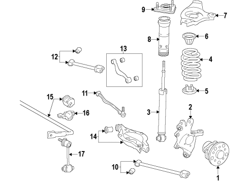 2017 Lexus GS350 Rear Suspension Components, Lower Control Arm, Upper Control Arm, Ride Control, Stabilizer Bar Link Assy, Rear Stabilizer Diagram for 48830-30100