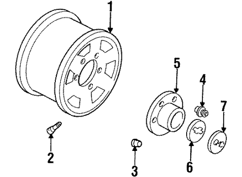 1991 GMC K1500 Wheels, Covers & Trim Wheel Rim Assembly 15X7Jj Styled 127.0 Bcd 5 Holes Diagram for 9591532