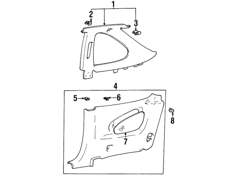 1998 Hyundai Tiburon Interior Trim - Quarter Panels Clip-Trim Mounting Diagram for 85815-34000