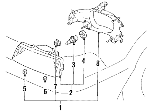 1990 Toyota Corolla Headlamps Driver Side Headlight Assembly Diagram for 81150-1A660