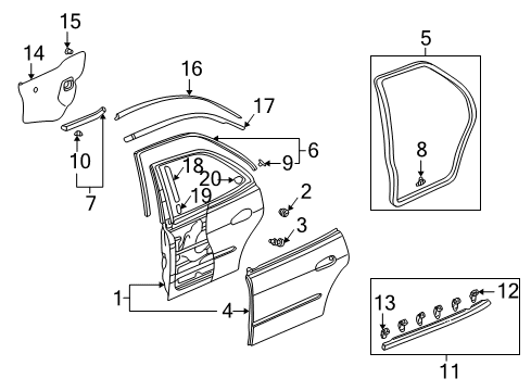 1999 Honda Accord Rear Door Clip, Door Weatherstrip Diagram for 91530-SH4-003