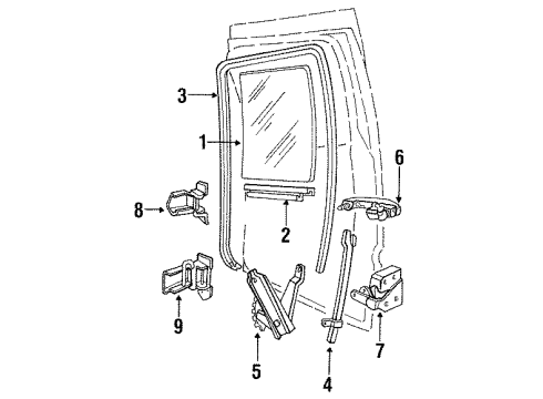 1991 Ford F-350 Rear Door Glass & Hardware Channel Diagram for E7TZ3526228A