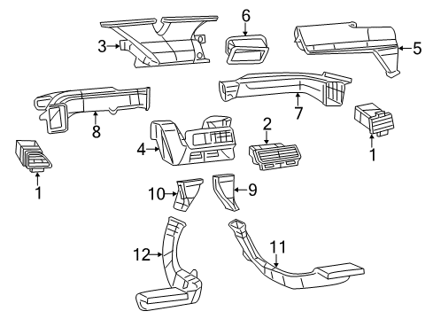 2013 Dodge Journey Ducts Outlet-Air Conditioning & Heater Diagram for 1QM11DX9AC