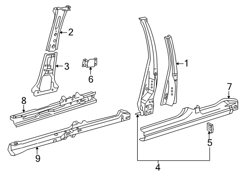 2000 Toyota Corolla Center Pillar & Rocker Pillar Reinforcement Diagram for 61038-12902
