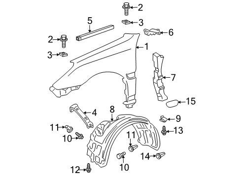 2003 Lexus ES300 Fender & Components, Exterior Trim Moulding, Front Fender, Outside Rear LH Diagram for 75624-33160-A0