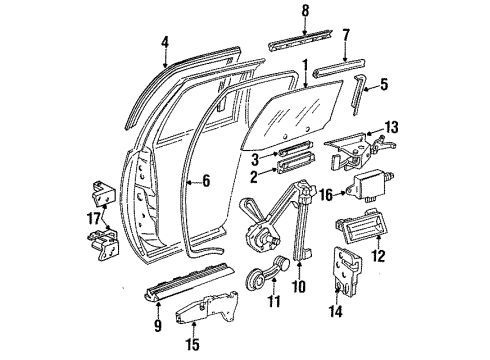 1992 Chevrolet Caprice Rear Door Glass & Hardware, Lock & Hardware Handle Asm-Front Side Door Window Regulator *Camel L Diagram for 16627311