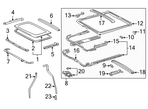 2000 Lexus GS300 Sunroof Block, Sliding Roof Guide, RH Diagram for 63625-30010