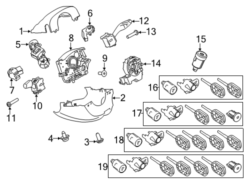 2019 Ford Transit Connect Shroud, Switches & Levers Lock Assembly Diagram for 3M5Z-3F527-A