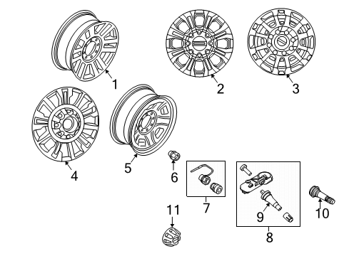 2022 Ford F-250 Super Duty Wheels Wheel, Alloy Diagram for LC3Z-1007-F