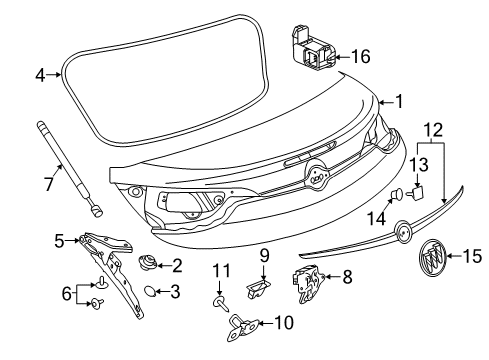 2019 Buick Cascada Trunk Lid Weatherstrip Diagram for 13420992