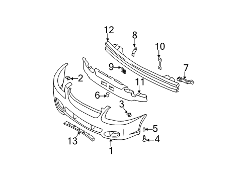 2001 Hyundai Accent Front Bumper Rail Assembly-Front Bumper Diagram for 86530-25050