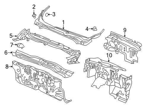 2017 Honda Civic Cowl Ins, Da/Bd LWR Out Diagram for 74251-TBA-A00