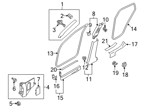 2014 Infiniti QX50 Interior Trim - Pillars, Rocker & Floor Plate-Kicking, Front OUTR RH Diagram for 769B0-1MA0A