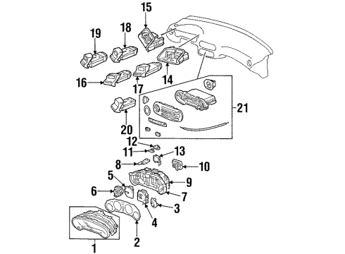 1996 Honda Civic del Sol Cluster & Switches Tachometer Assembly Diagram for 78125-SR2-A73
