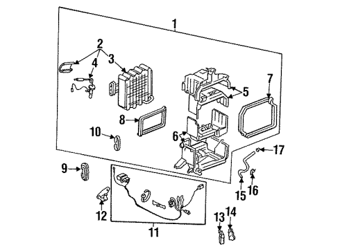 1993 Honda Civic del Sol A/C Evaporator Components Case, Evaporator (Upper) Diagram for 80201-SR3-A02