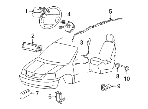 2005 Mercury Monterey Air Bag Components Passenger Inflator Module Diagram for 4F2Z-17044A74-AB