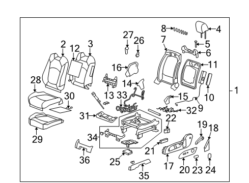2010 Saturn Outlook Driver Seat Components Seat Back Frame Diagram for 25941704