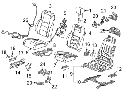 2018 Honda Accord Heated Seats Switch Assembly, Passenger Side Heated Seat Diagram for 35600-TVA-A01