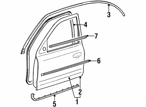 1995 Ford Contour Front Door & Components, Exterior Trim Body Side Molding Diagram for F6RZ5420939PTMA