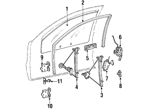 1991 Mitsubishi Mirage Front Door - Glass & Hardware -, F/DR Window, LH F/DR W Diagram for MB546621