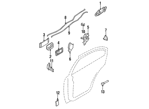 1998 Nissan Maxima Door & Components Rear Door Outside Handle Assembly Left Diagram for 82607-3L705