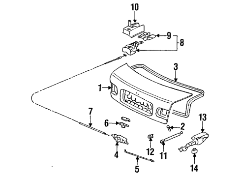 1994 Honda Civic Trunk Lid Cable, Trunk Opener Diagram for 74880-SR1-A01