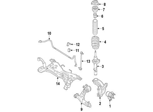 2013 Ford Focus Front Suspension Components, Lower Control Arm, Stabilizer Bar Strut Diagram for BV6Z-18124-J
