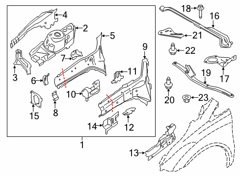 2014 Ford Transit Connect Structural Components & Rails Apron Assembly Diagram for AV6Z-16055-J