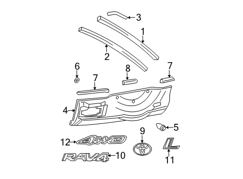 2005 Toyota RAV4 Exterior Trim - Back Door Molding Diagram for 75571-42010