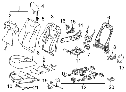 2018 Toyota Prius Prime Passenger Seat Components Seat Back Frame Diagram for 71013-47150